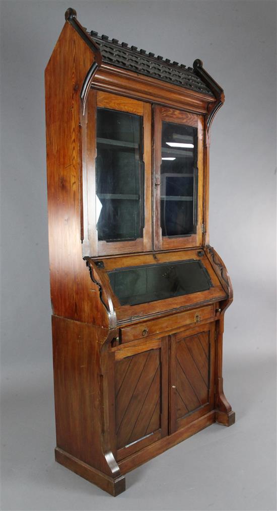A Victorian Reformed Gothic parcel ebonised pitch pine bookcase, W.3ft 1in. D.1ft 5in. H.7ft